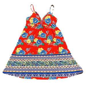 Derek Heart Red Hawaiian Floral Braid Detail Triangle Neckline Dress -Size Small